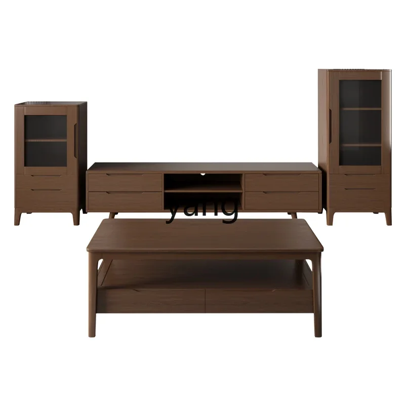 LH all solid wood coffee table TV cabinet combination living room simple office small coffee table log