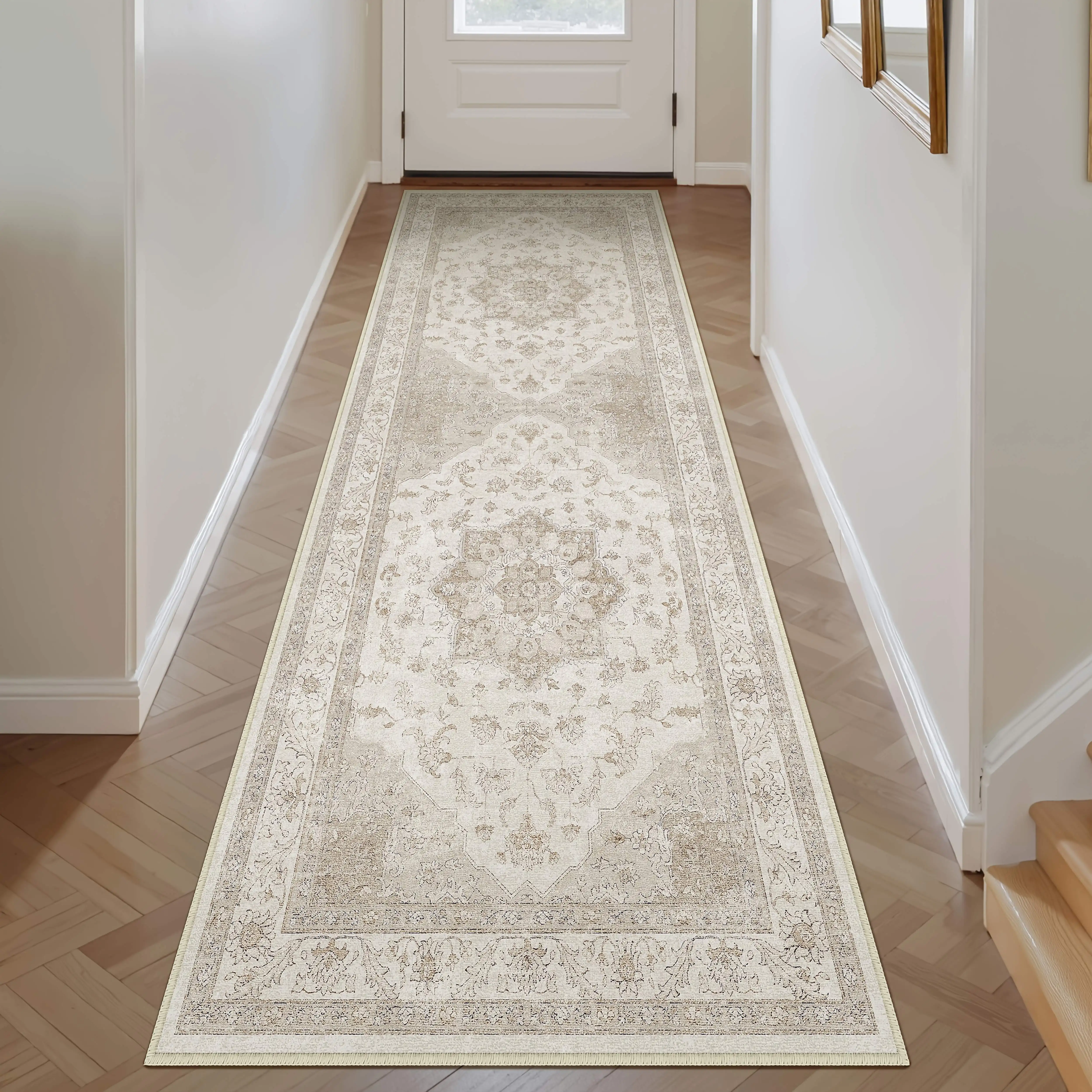 

This Contemporary Floral Area Rug Is Soft, Can Be Washed in a Machine, And Features a Non-Slip Rubber Backing. Offered in Different Sizes And Ideal for Various Settings, This Easy Beige Mat Is Great for Decorating Your Living Room Or Bedroom