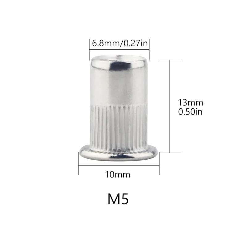 60 Stück Nietmuttern M5 304 Edelstahl Flachkopf-Nietmutter Metrisches Gewindeeinsatzmutter Rändelkörper