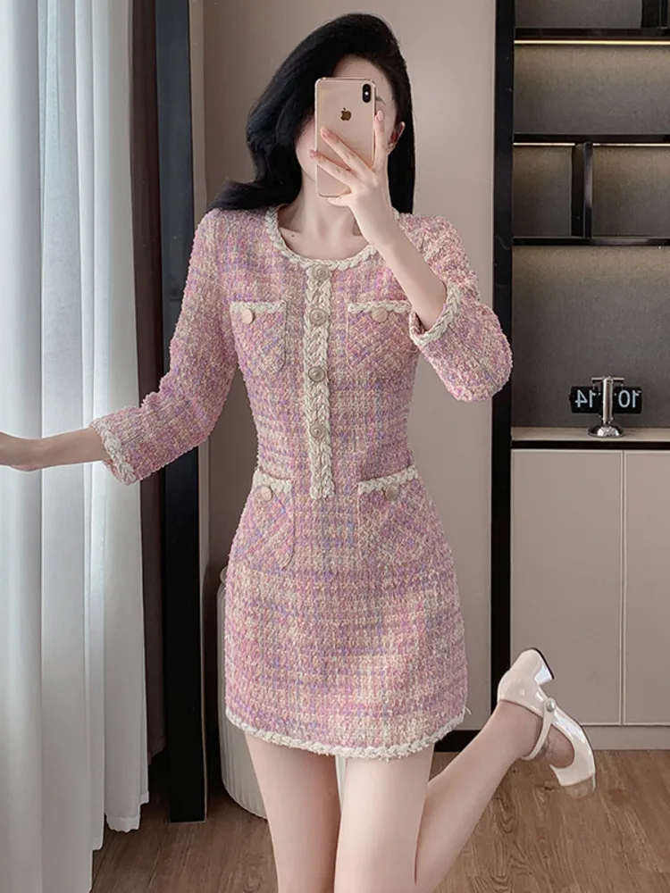 Autumn Collection Elegant Women\'s Fashionable Socialite Styled Tweed Dress New Arrival Spring Autumn Small Fragrant Style Dress