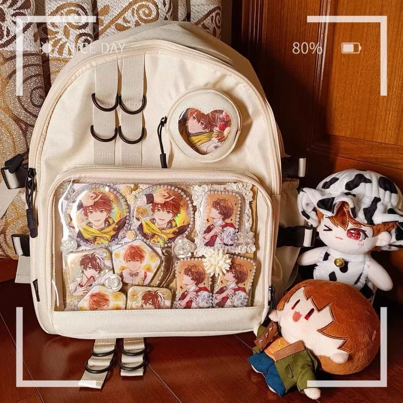 女の子とティーンエイジャーのための透明な愛のハートのランドセル、コラージュスタイル、itabag kawaiiバックパック、jkラップトップバッグ、女性、新しい、2024