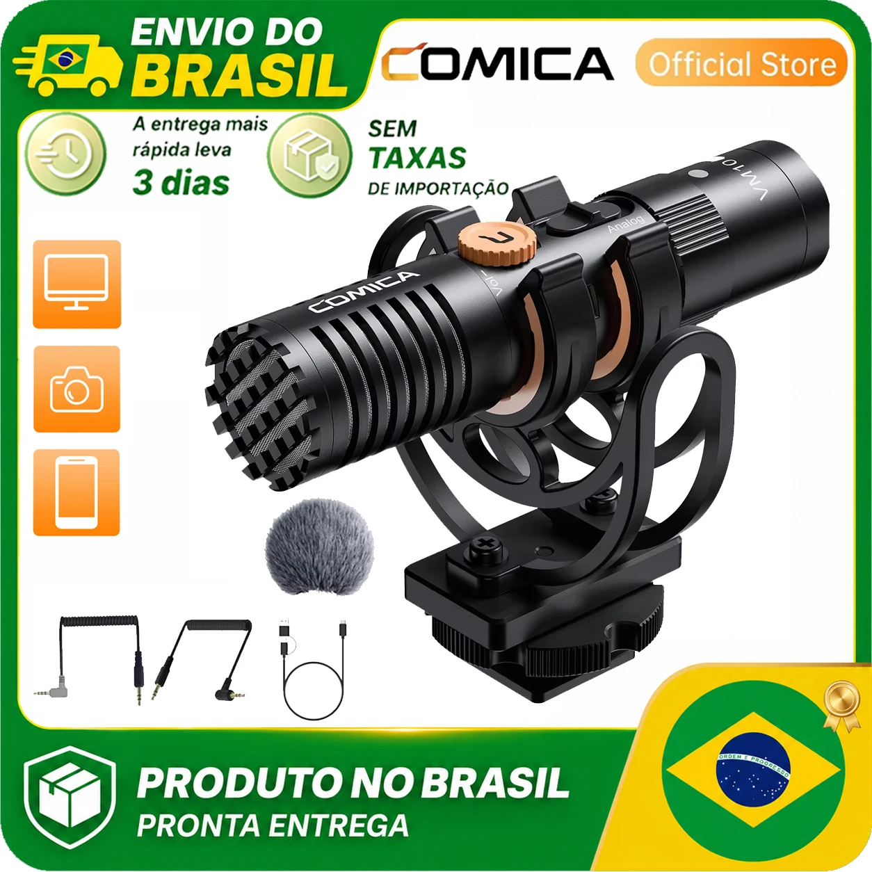 Microfone de vídeo COMICA VM10 PRO para câmera - Ganho ajustável saída digital USB-C microfone shotgun para monitoramento em c