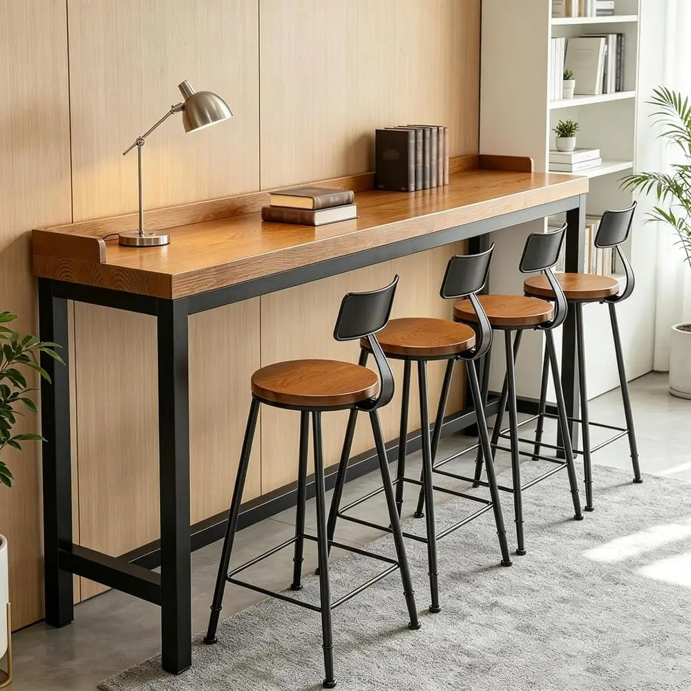 

47.2 Industrial-Style Solid Wood Pub Table with Guardrail, Ideal for Small Spaces and Kitchen Bars