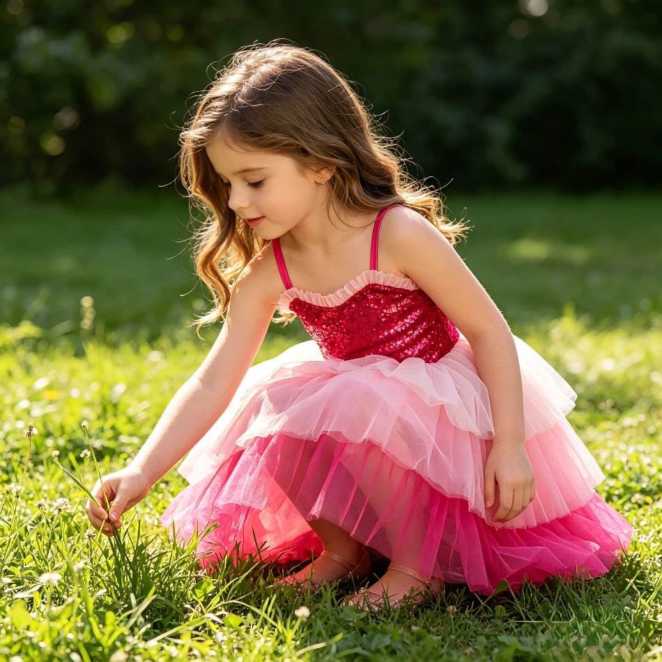 2026 Kids Birthday Party Beauty Queen Cosplay Costume Summer Dresses Children Princess Dress Up Christmas Cute Baby Girl Clothes