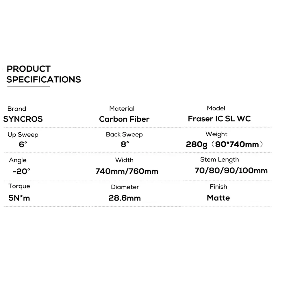 SYNCROS قمرة القيادة المتكاملة من ألياف الكربون بالكامل MTB FRASER IC SL WC الحرباء -20 المقود 680-740 مم 70-100 مع براغي تيتانيوم