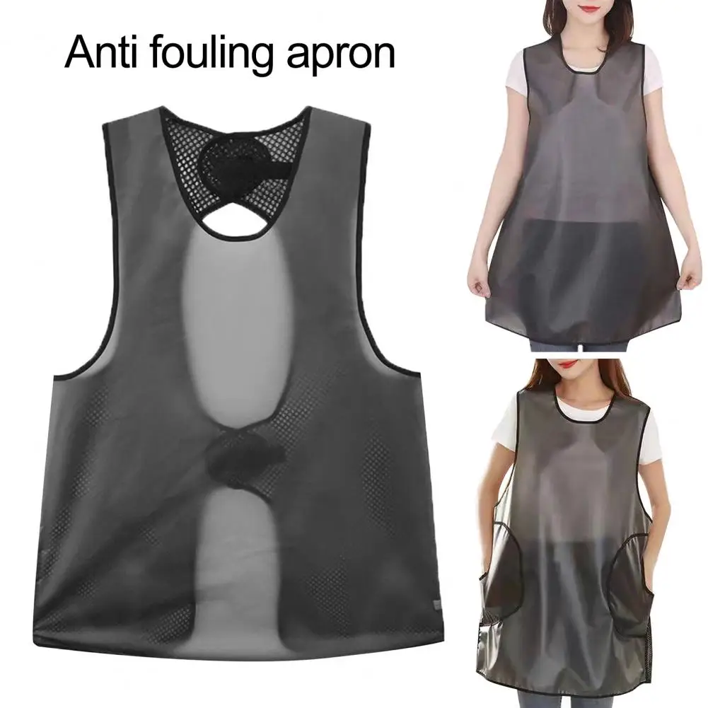 Apron Fastener Tape Fixation Back Mesh Design Breathable Waterproof Oilproof Sleeveless Linen Cross Back Apron Kitchen Accessory