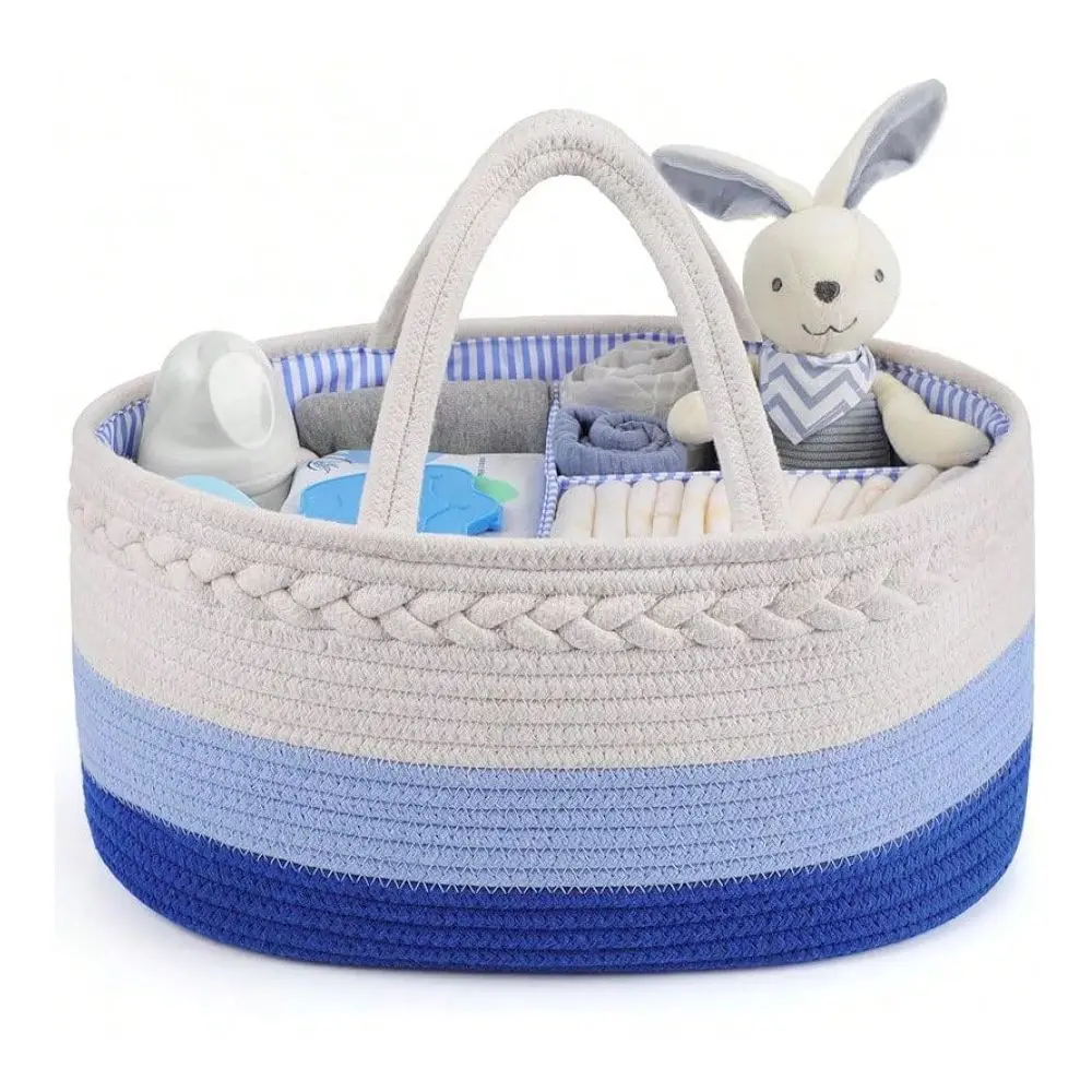 

Caddy Organizer For Baby, Cotton Rope Baby Gift Basket, Portable Diaper Organizer For Changing Table, Diaper Nursery Storage Or