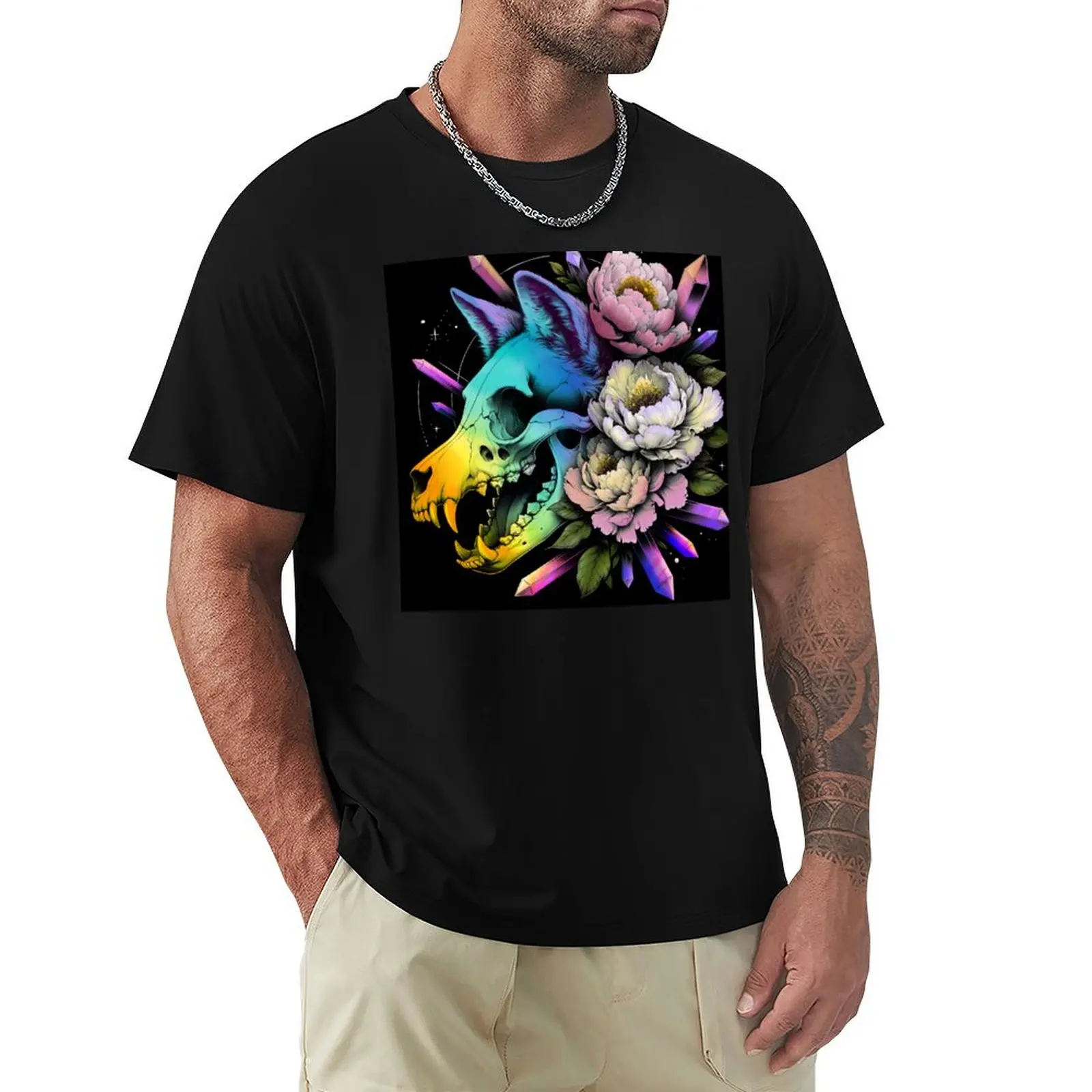 Peony Crystal Wolf Skull T-Shirt plus size clothes tops plus sizes mens designer t shirt