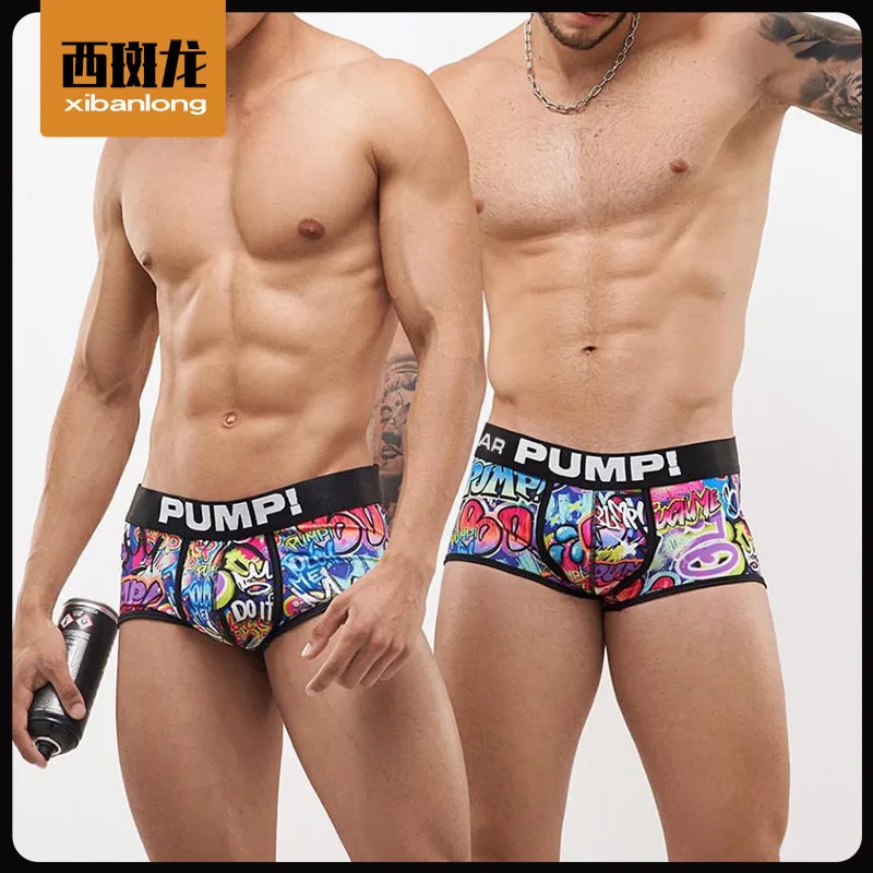 

Low waisted men's underwear with printed waistband, trendy triangle pants, buttocks lifting, European and American men's sports