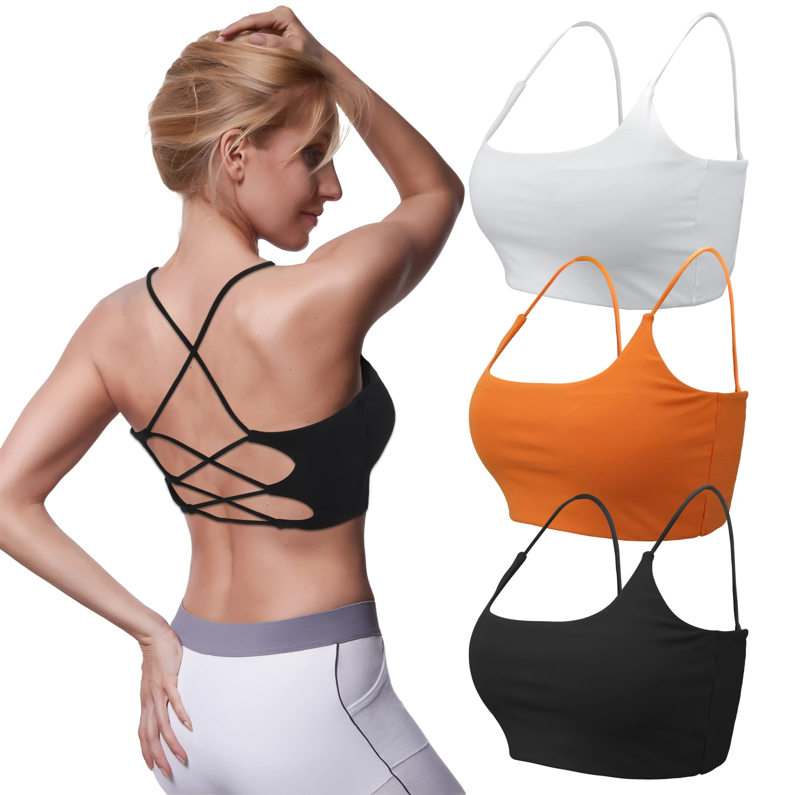 3 PCS Sports Bra for Women, Summer Criss Cross Bra Removable Padded Seamless Medium Support Yoga Bra for Workout Fitness