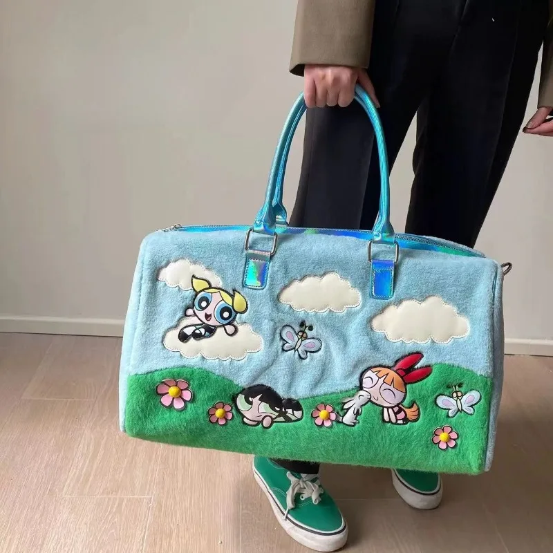 Powerpuff Girls Animazione Periferica Huahua Bubble Cartoon Kawaii Nuova borsa da viaggio per ragazza calda di grande capacità Borsa da palestra per studenti