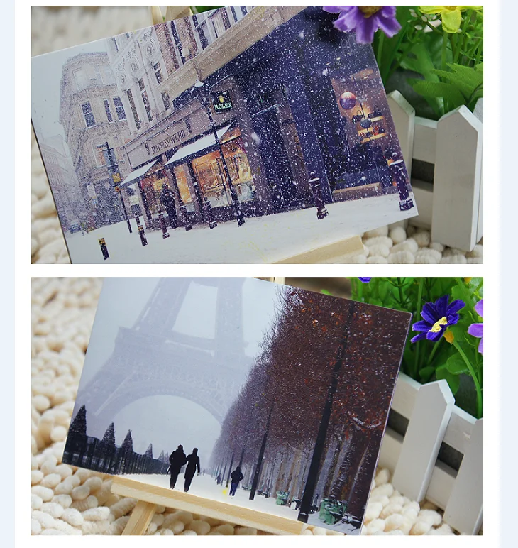 Paris Theme Post Card Landscape Series Postcards Gift Greeting Card Handwritten Festival Blessing Message Wish Card 6Sheets /Set