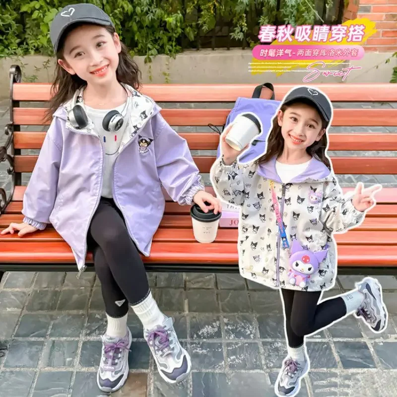 

Sweet Kuromi Anime Kawaii Wearing Jacket Clothing Cute Sanrio Ins Cartoon Fashion Long Sleeve Coat Clothing Gifts for Kids