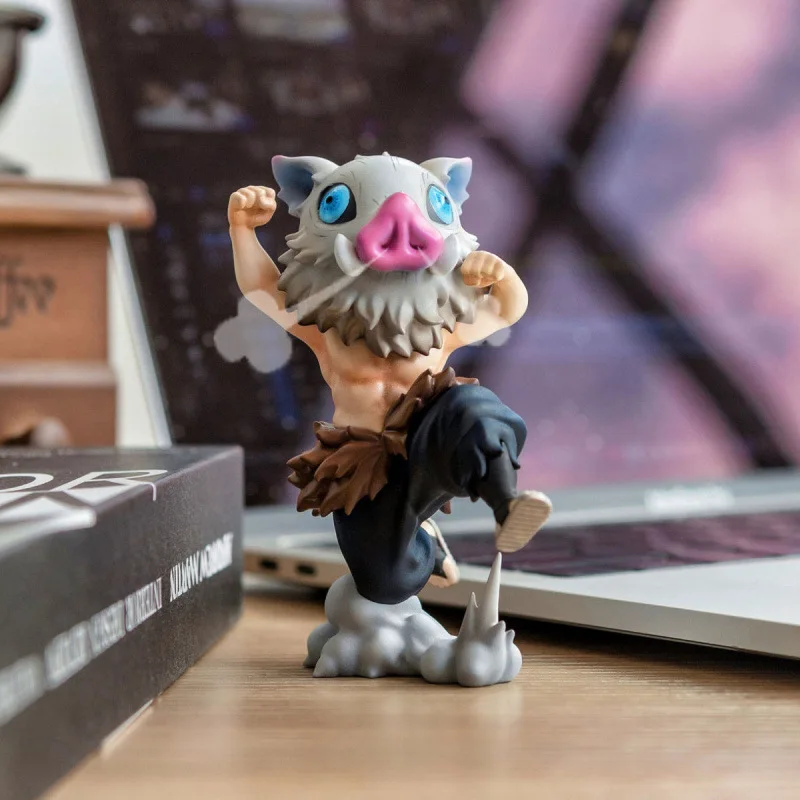 Anime Kimetsu No Yaiba Hashibira Inosuke rysunek humanoidalny w kształcie bestii pcv wersja Q siedzący zabawkowy model figurka śliczne 10CM