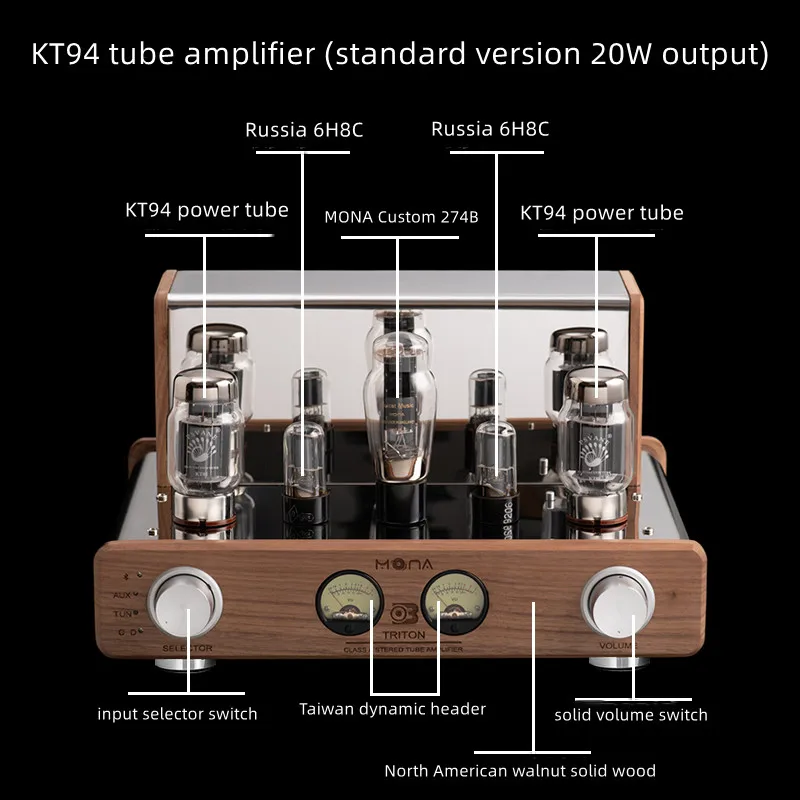 Class A tube amplifier 20W+20W KT88 HIFI high power tube amplifier Bluetooth audio amplifier suitable for home theater