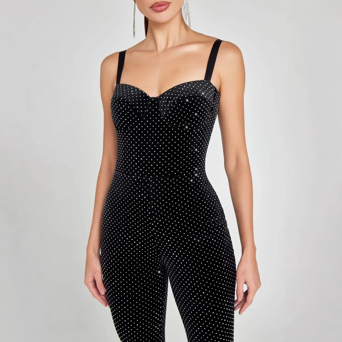 2025 Spring And Summer New Fashion Women's Sexy Strap Diamond Slim Fit Sheath Long Jumpsuit Women
