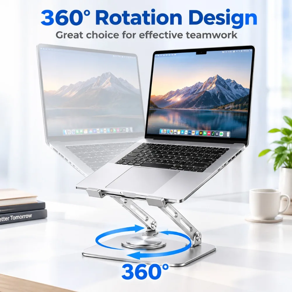 Adjustable Swivel Laptop Stand for Desk - 360 Rotating Ergonomics Foldable Protable Computer Desk for Home Office Dorm