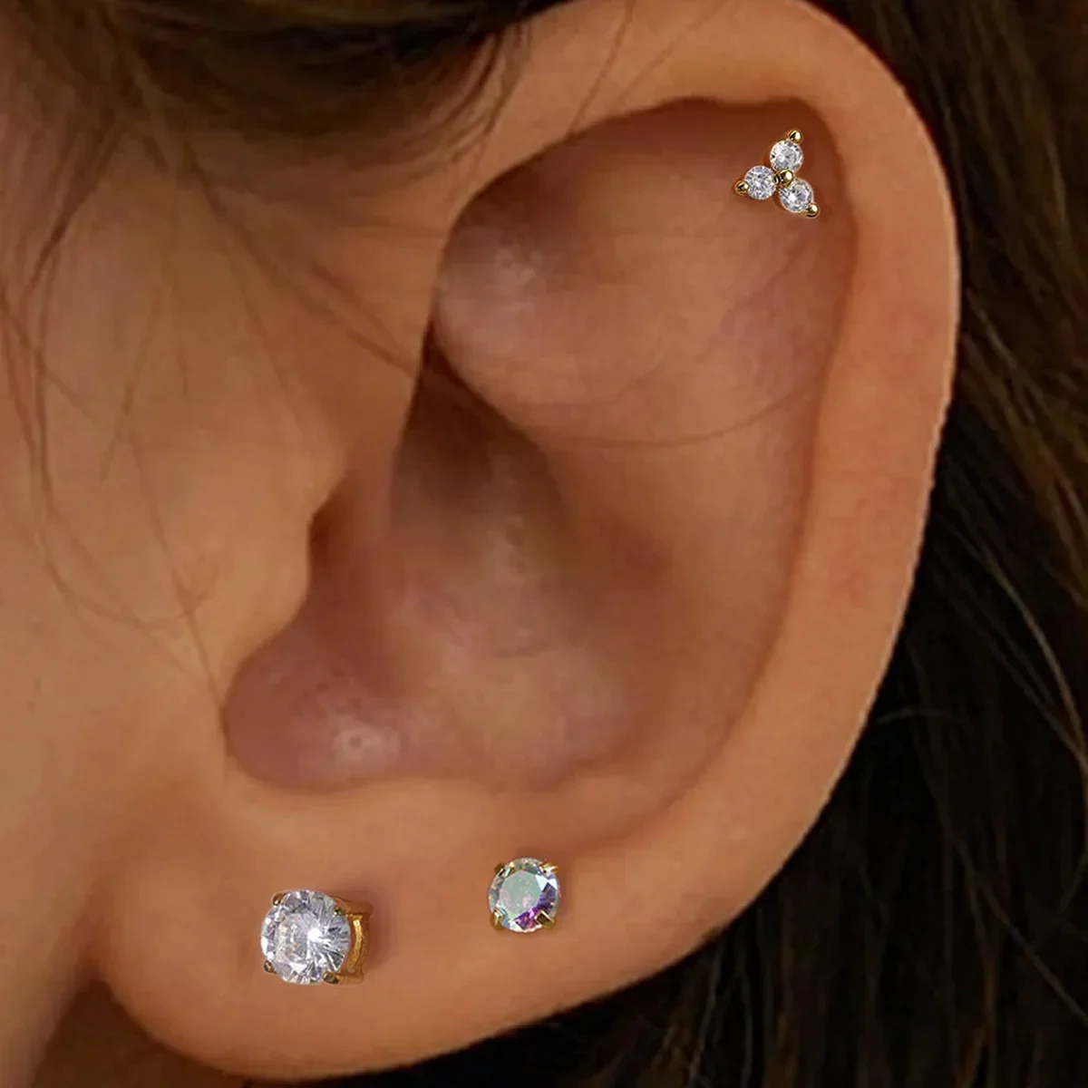 3 مجموعات من 18 قيراط مطلية بالذهب دوامة التلاشي الجراحية الصلب أقراط دوامة مسطحة الظهر مسمار نوع الغضروف أقراط #3