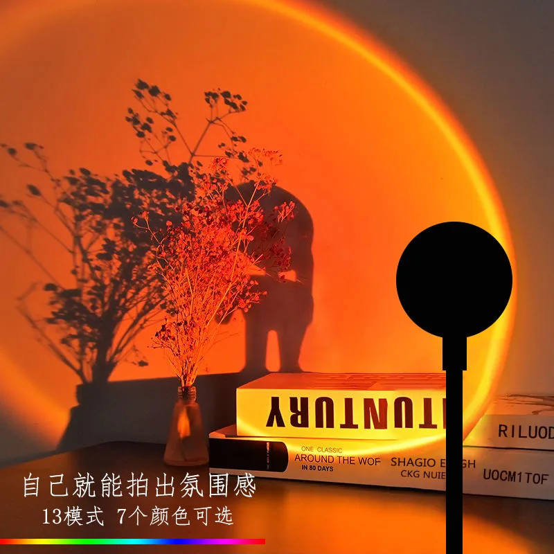 USB Sunset Projection Lamp Rainbow Atmosphere Night Light Sunset Light for Photography Selfie Coffee Store Live Wall Decoration