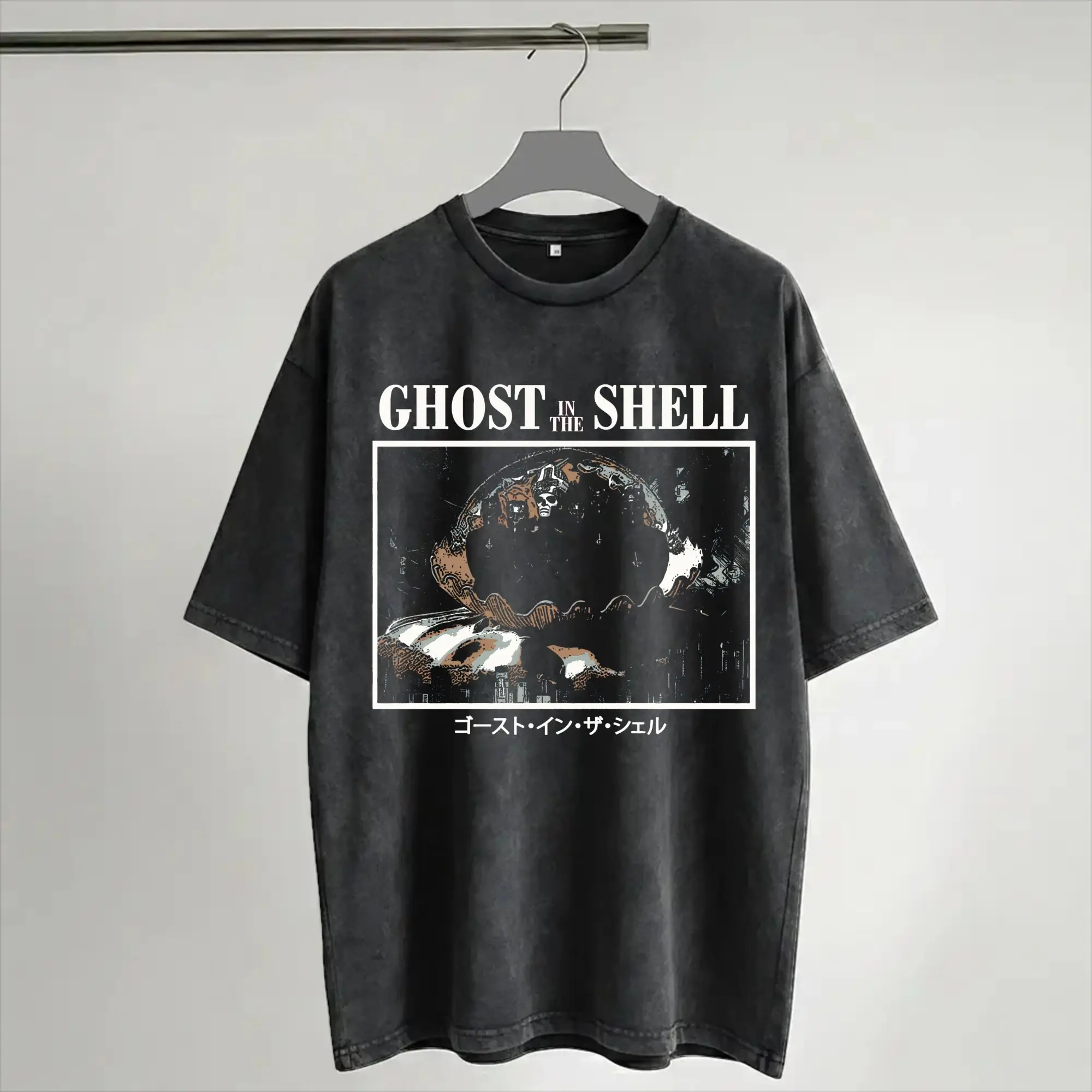 Ghost In The Shell  Washed T Shirt Streetwear Hip Hop Novelty T-Shirt  Tees Tops for Men Women Cotton Oversize