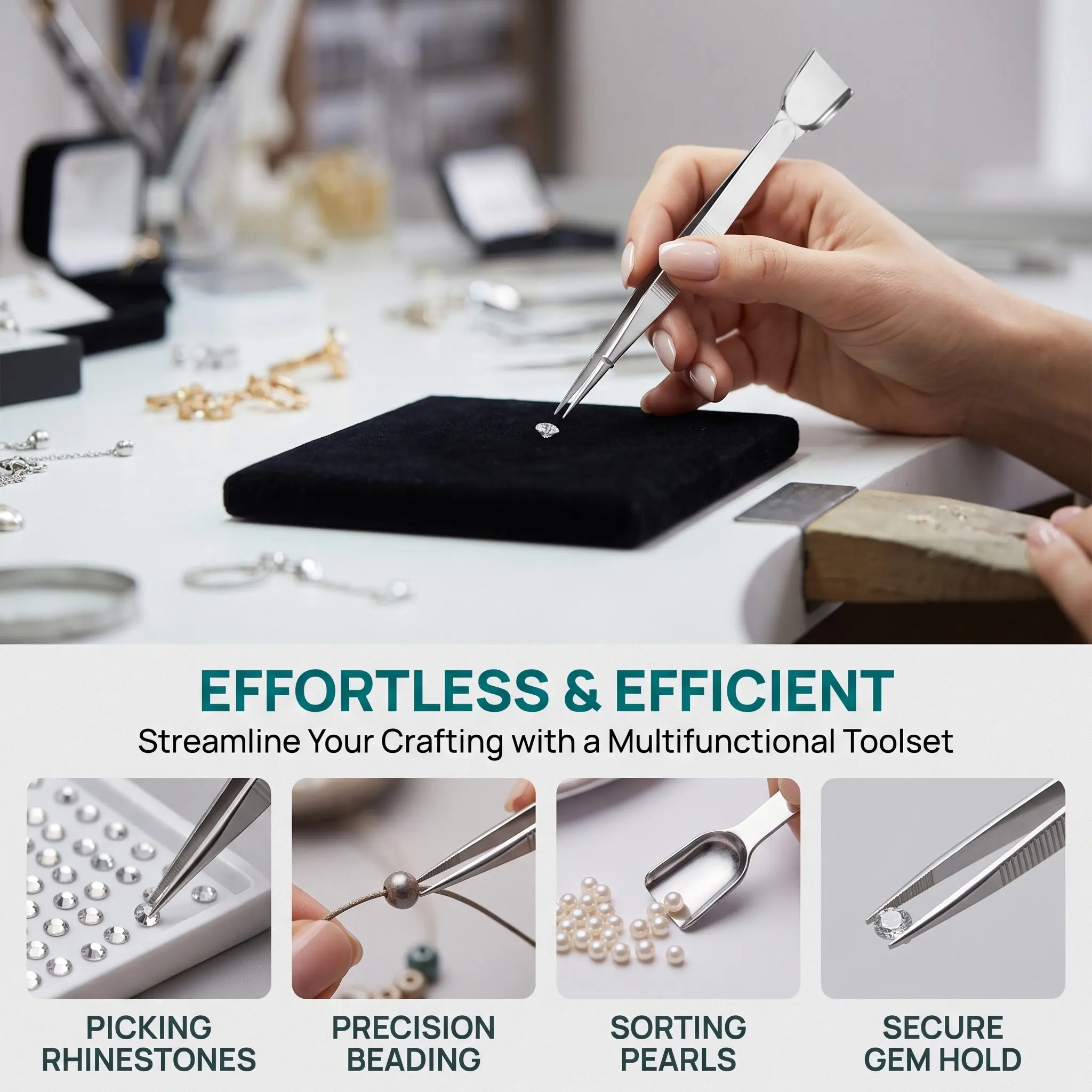 4Pcs Bead Scoop Tool Jewelry Tweezers Stainless Steel Gem Picker Precise Sorting Rhinestone Craft Making