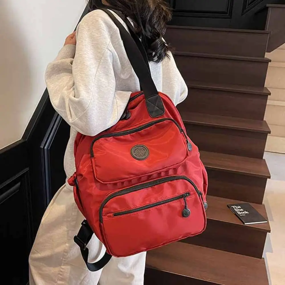 Korean Style Sport Nylon Backpack Solid Color Large Capacity Travel Shoulder Bag Tote Bag Nylon Fitness Bag Office Worker