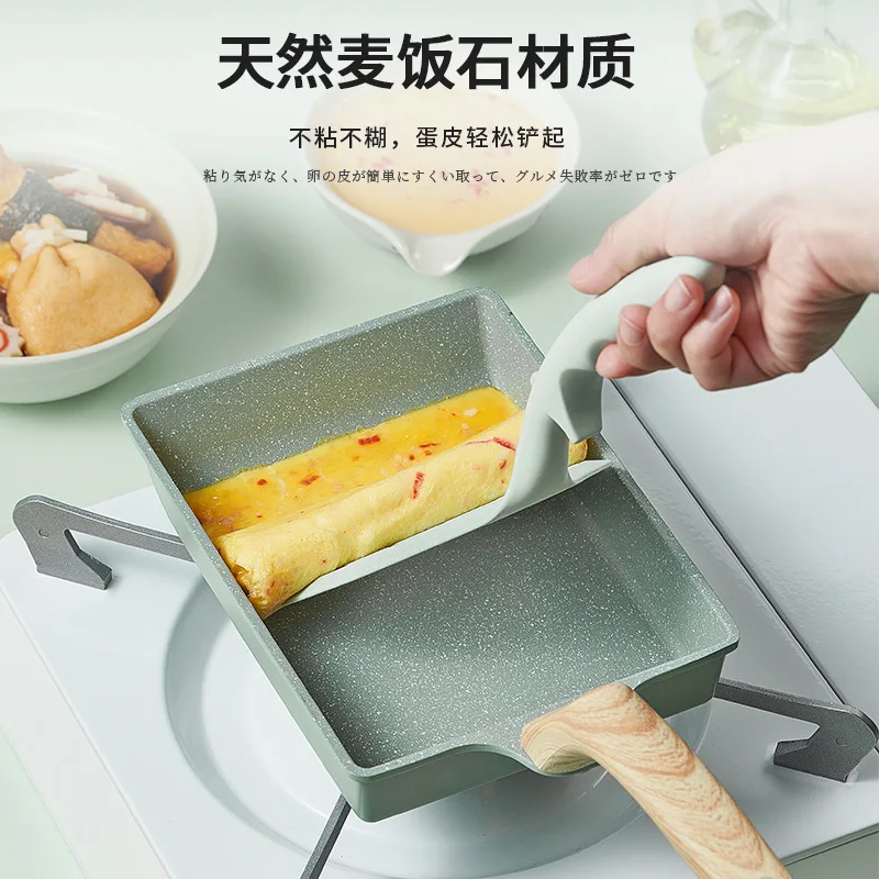 Japanese Frying Pan Flat Bottom Melaleuca Non-stick Pan Maifan Stone Square Egg Roll Steak Thick Omelette Frying Pan