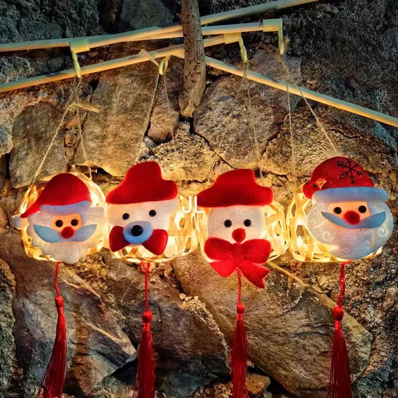 Linterna luminosa portátil de Navidad para niños, juguetes de linterna de bambú, paquete de Material hecho a mano de bricolaje, linternas decorativas de vacaciones, 3 piezas