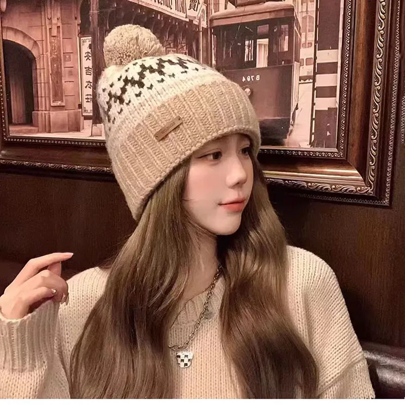 Moda inverno chapéu mohair outono inverno gorros de malha chapéus para mulheres inverno quente chapéu skullies boné para menina com pompom