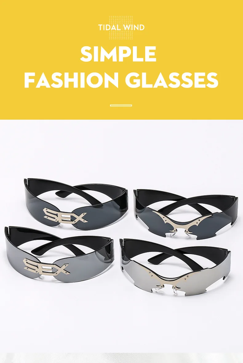 Y2K Punk Randlose einteilige Maske Sonnenbrille Damen Herren 2026 Luxusmarke Kleiner Rahmen Steampunk Wrap Around Shield Brillenschirme – Detail 1