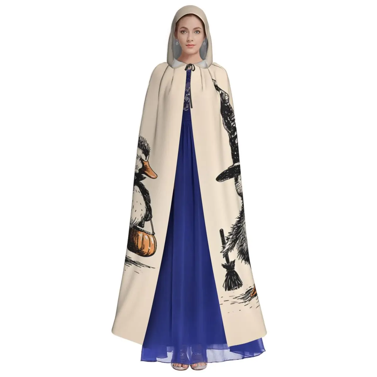 Women Men Spooky Goose Halloween Cloak with Hood Witch Cute Grim Reaper Robe Costume for Party