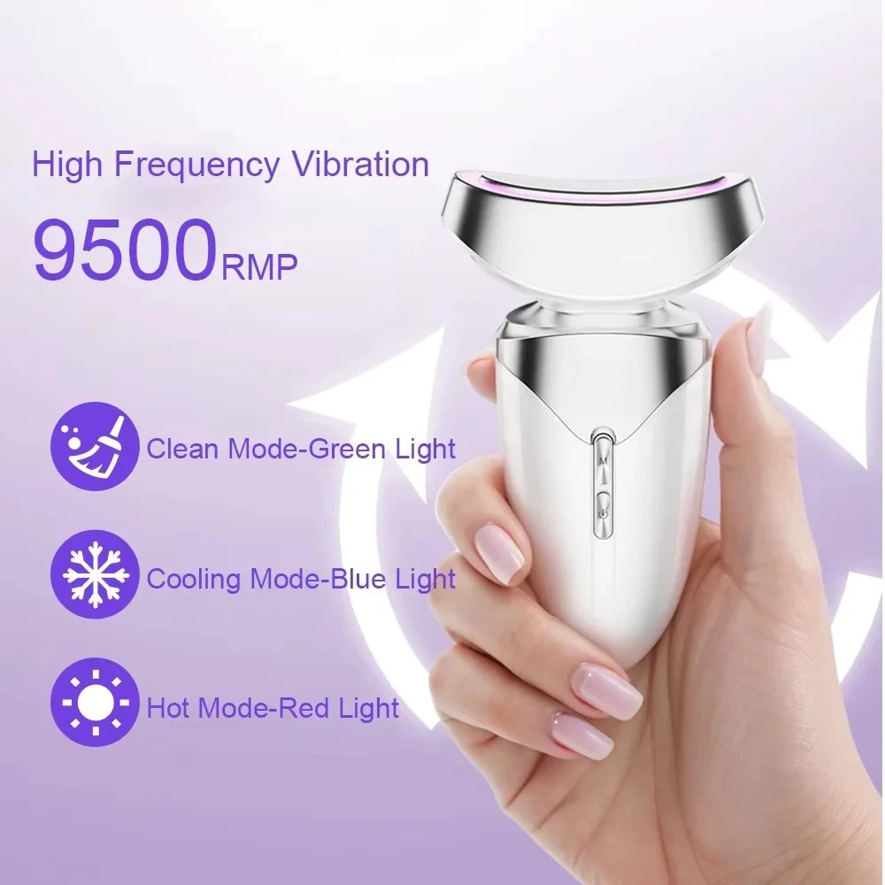 3 In 1 Hot & Cold Facial Massager LED Photon Face Neck Beauty Device Skin Sculpting Tool Reduce Puffiness Tighten Smooth Skin
