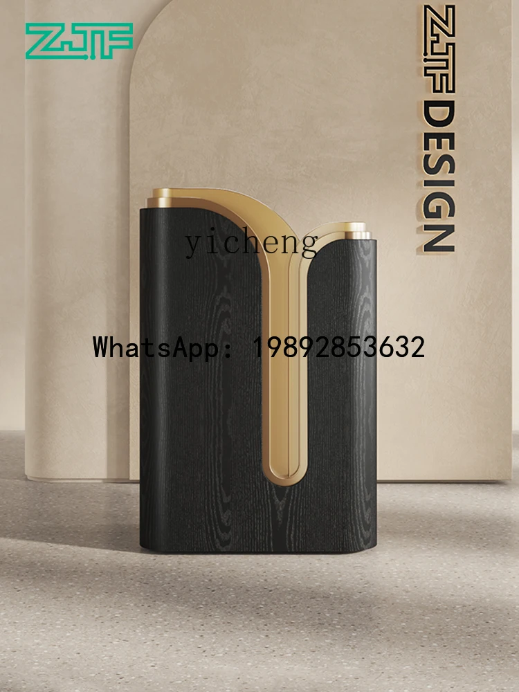 A1 Welcome desk at the entrance of  high-end restaurant Reception desk Black wood grain cashier information desk