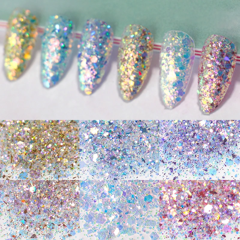 10g Shiny Mermaid Glitter Powders For Nails Sparkly Hexagon Irregular Flakes Paillette Slice Nail Art Manicure Polish Decoration