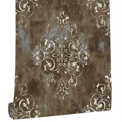 American Retro Damascus Wallpaper Self-Adhesive Damask Floral Wall Paper for Kitchen Bedroom Living Room Tv Background Mural