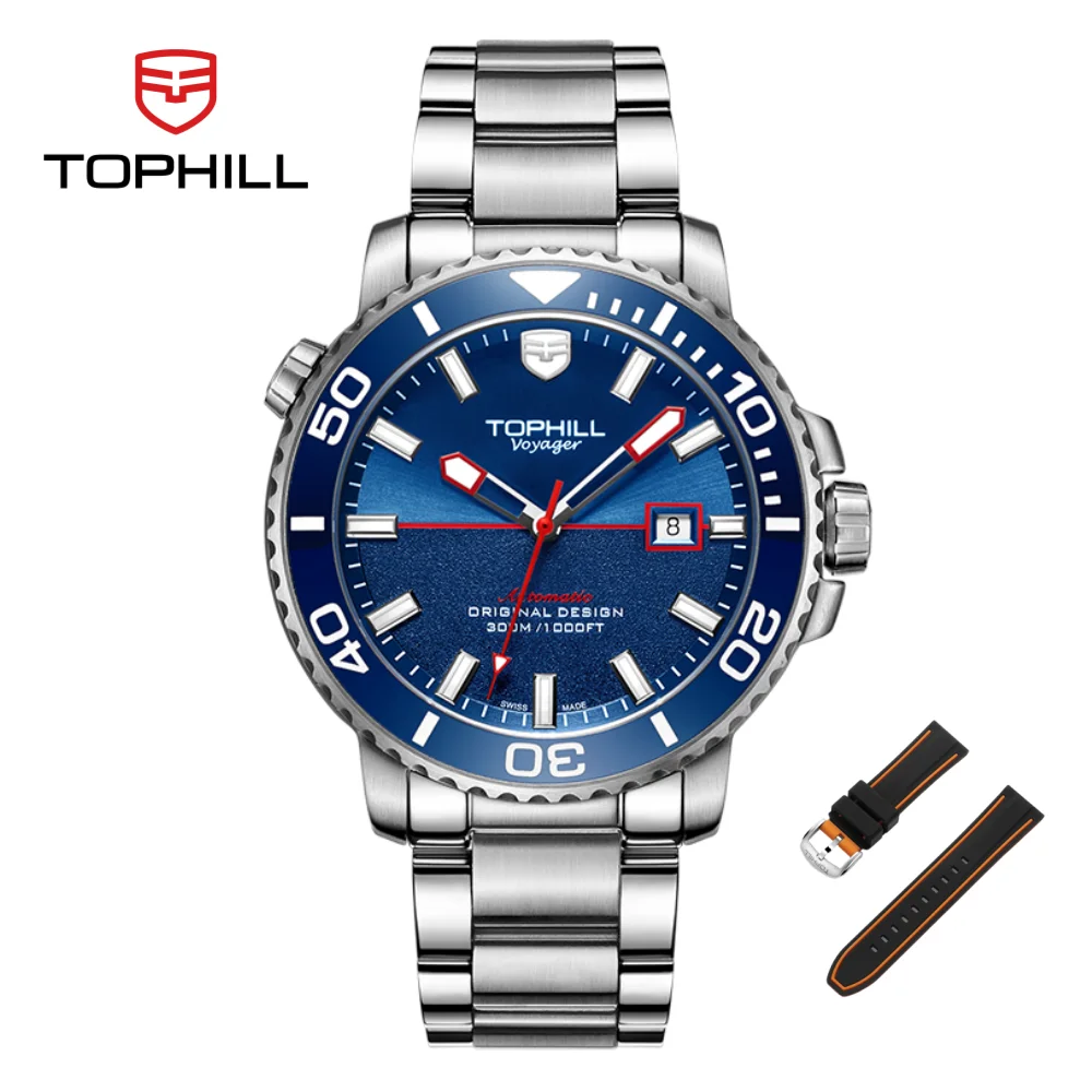

TOPHILL Watch Men Mechanical Reloj Diving Self Winding 45mm S280 Movement Sunray Fire Texture Dial 3H Date 30Bar Sapphire TD003G