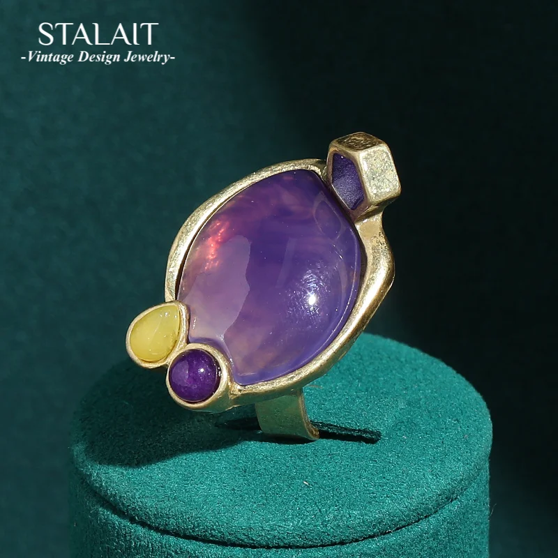 

Vintage Glazed Purple Rings Antique Gold Color Irregular Jewelry Brand For Woman Luxury Designer Wedding Bride Accessories 2026