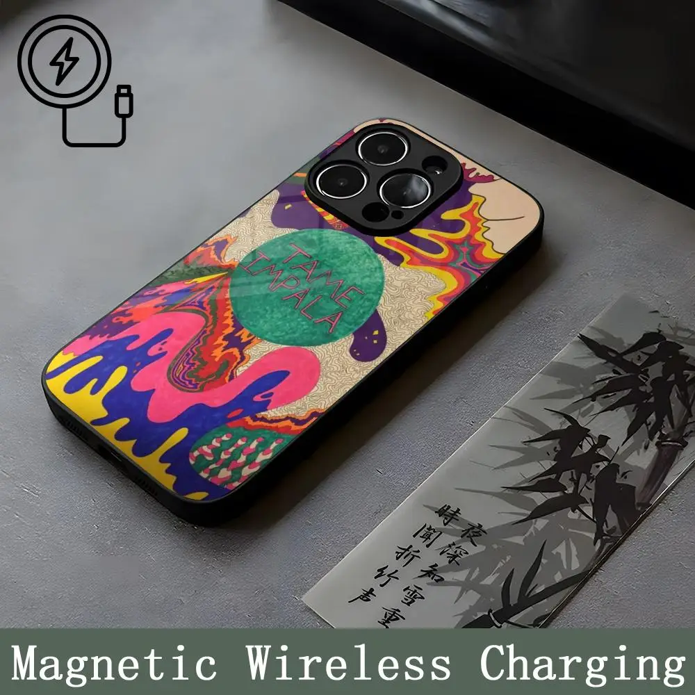 Tame Impala Psychedelic Mouse Pad Strong Magnetism Glass For iPhone 16ProMax 14 15 13 12 15 11 Pro Max Plus Mini Coque