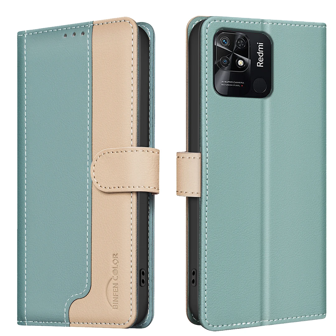 For Redmi 10C Phone Case Protective Case Color-Blocked RFID Soft Shell Flip Leather Case