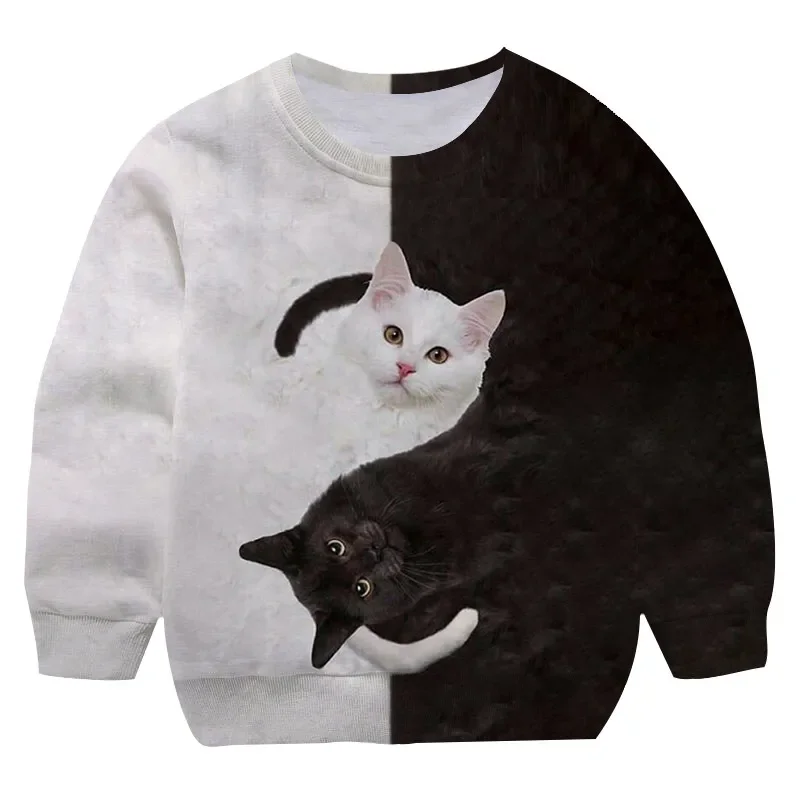 2024 year Fashion Cute Cat  Hoodie Kid Sweatshirt Cartoon Anime Cats Girls Boys cat Hoodies Casual Children's Clothes Streetwear