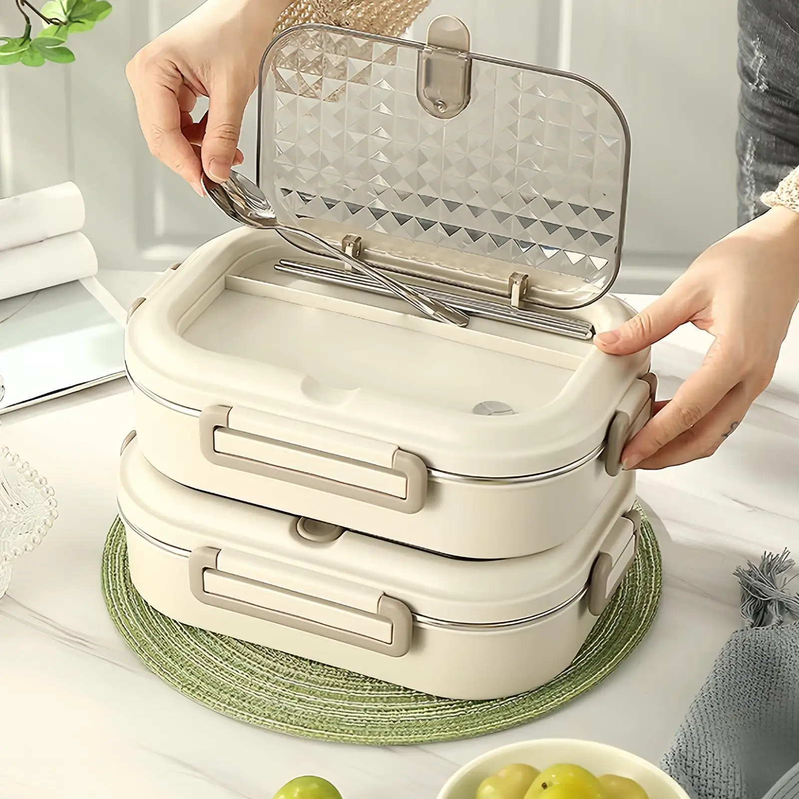 

Lunch Box Microwave Safe With Spoon Stainless Steel Food Box With Soup Bowl For School Camping Spring Trip Commuting Fruits Soup