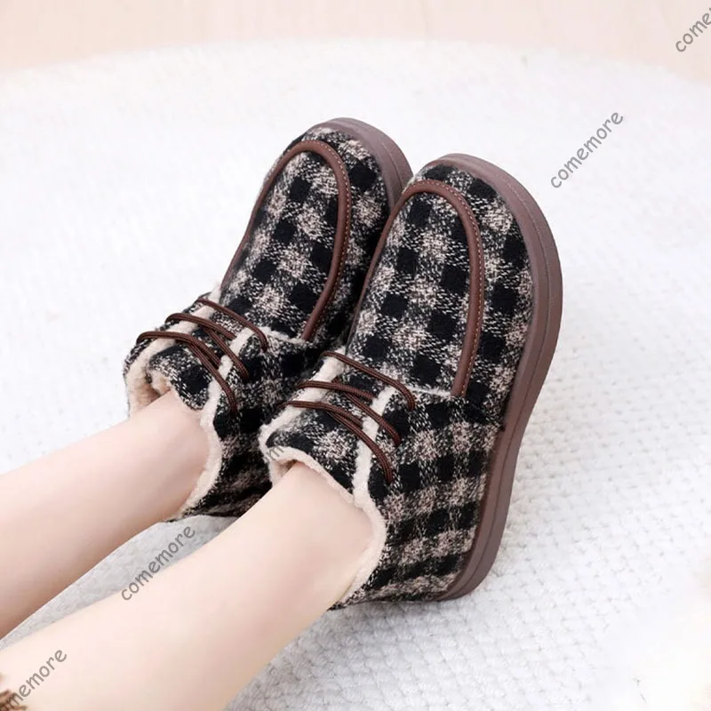 Comemore شتاء جديد القماش المرأة القطن فلكنيز أحذية منقوشة موضة مريحة مبطن سميكة لينة أسفل أمي الثلوج الأحذية