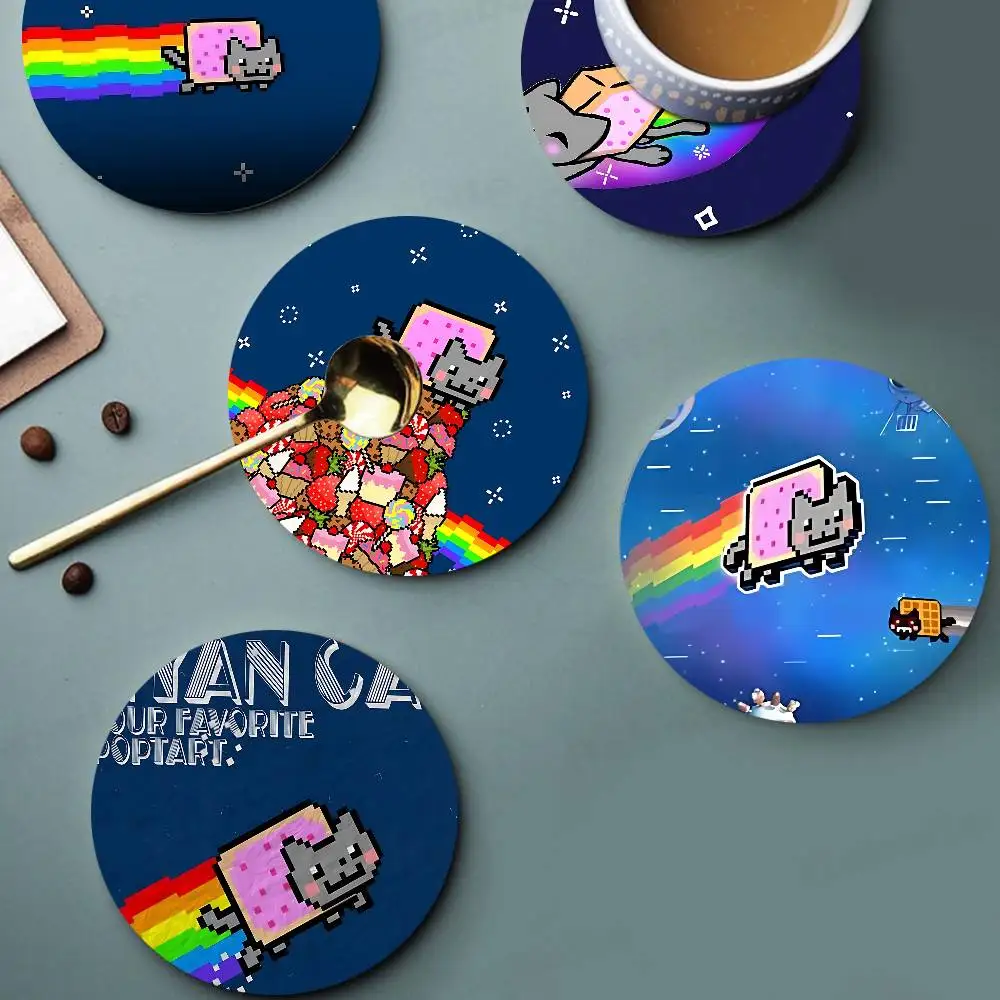 Cartoon N-Nyan Cats Cute Natural Wood Coaster Creative Cartoon Absorbent Cushion Coffee Mug Bowl Cushion Insulation Cushion