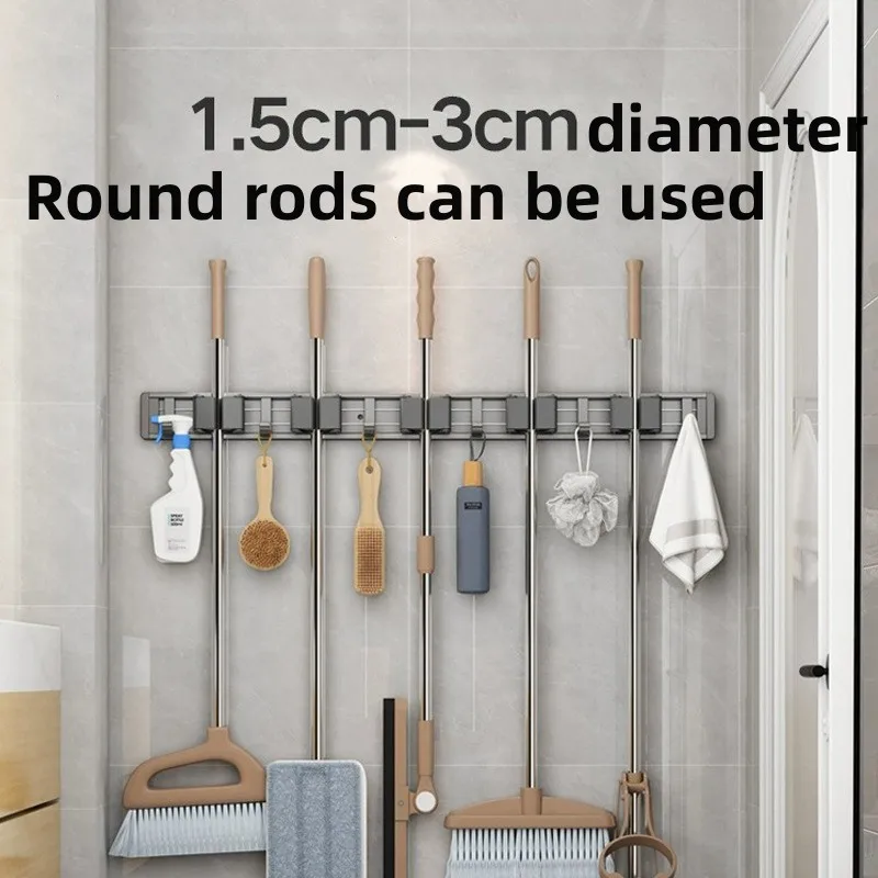 Mop and Broom Organizer Mop Holder Rack Mop Holder Wall Mounted Strong Broom Mop Holder Self With 5 Hooks Organizers Hang Broom image 2