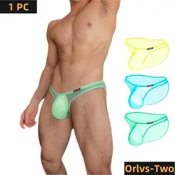 Men Bikini Briefs Transparent Gay Sexy Underwear Soft Ice Silk Low Waist Mens Panties Breathable Quick Drying Sports Brief AD782