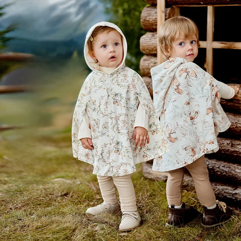 

OUYUN Детская накидка-пончо, ветрозащитный и теплый плащ для малышей, осенне-зимняя верхняя одежда для детей 0–3 лет, 100% хлопок