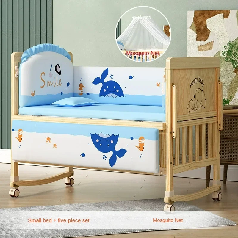 Massief houten multifunctioneel pasgeboren kinderbed Splicable milieuvriendelijk Verplaatsbaar babybedje met wielen babynestbed