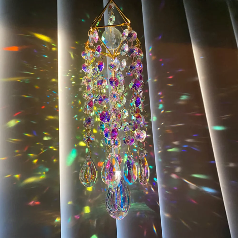 50CM Crystal Suncatcher Hanging Wind Chime Garden Prismas Decorations Balconies Sun Catcher To Hang Rainbow Maker Glass Prisms