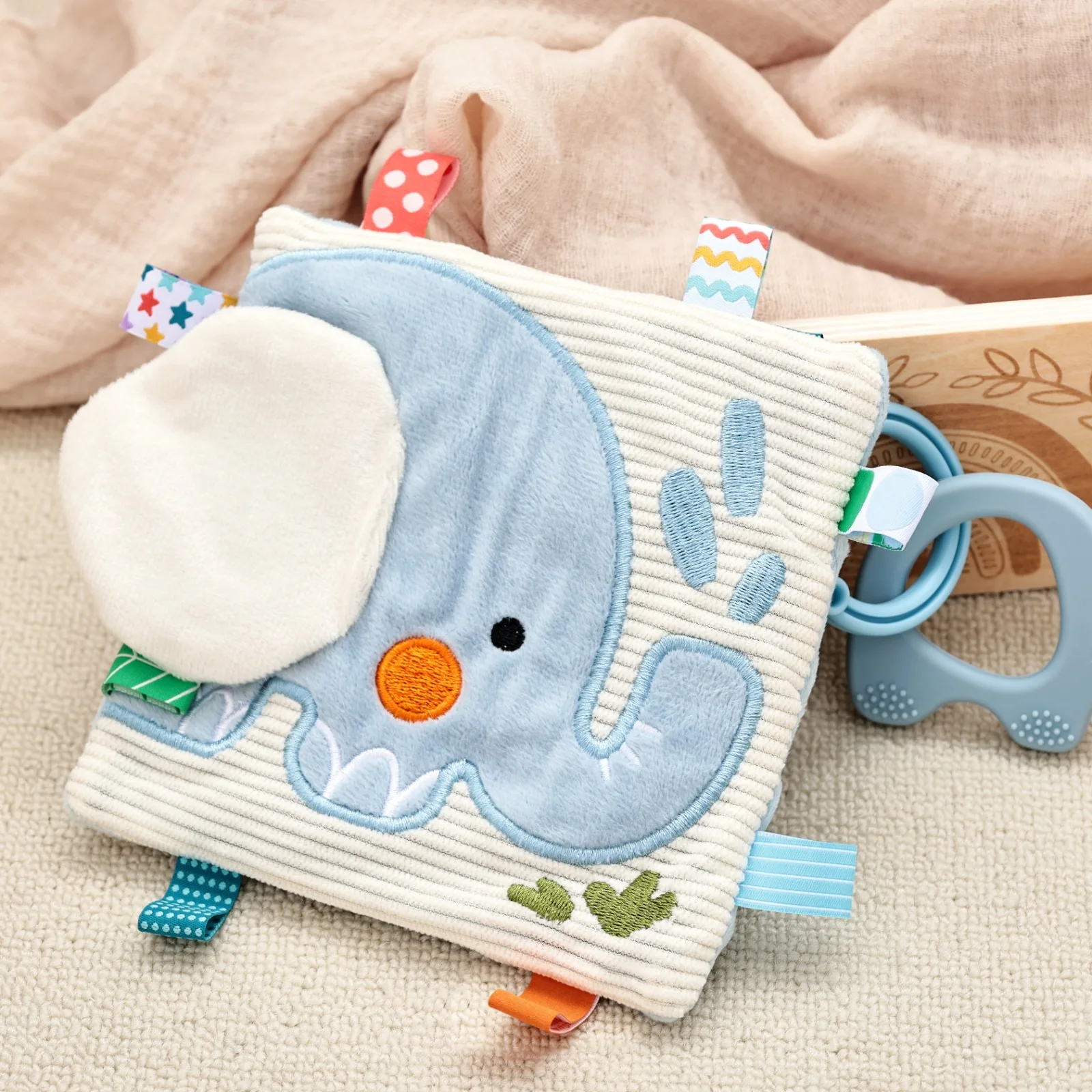 Sensory Baby Cloth Book with Mirror, Soft Crinkle Paper, Mix-and-Match Pages, Early Learning Fine Motor Skills Toy Gift