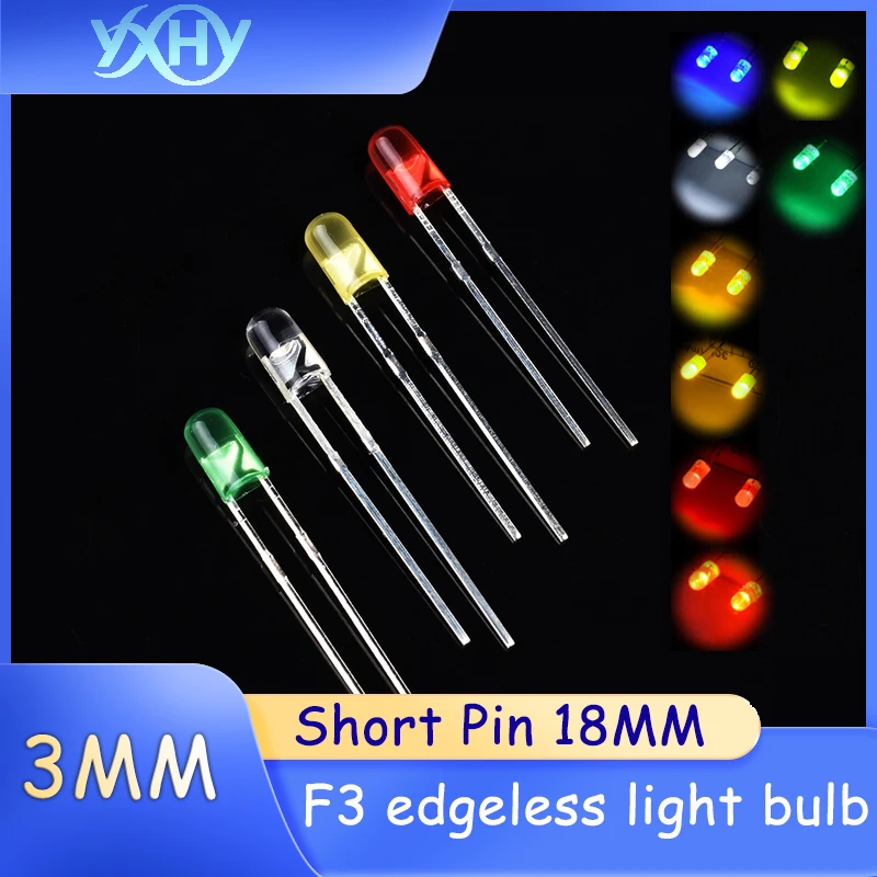 100PCS F3MM direct insert LED borderless white, green, red, emerald green, blue, yellow light-emitting diodes.